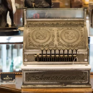 Antique cash register on display in Monty's Antique Store.