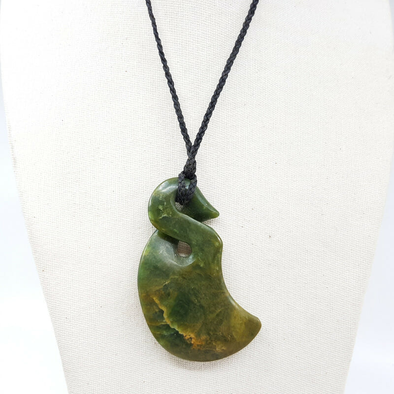 New Zealand Green Stone Maori Nephrite Pendant On Rope Necklace #54431 ...