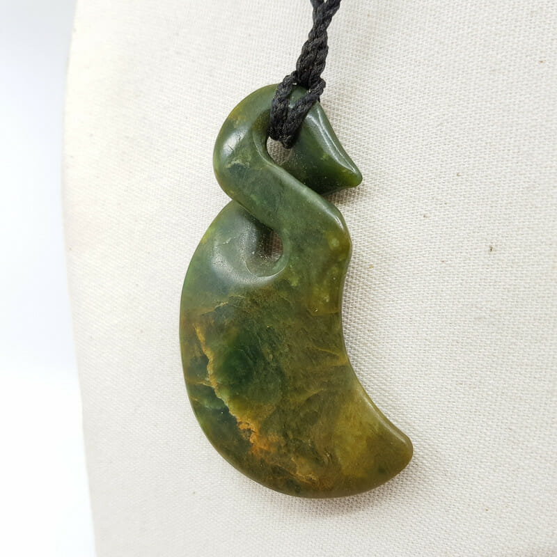 New Zealand Green Stone Maori Nephrite Pendant On Rope Necklace #54431 ...