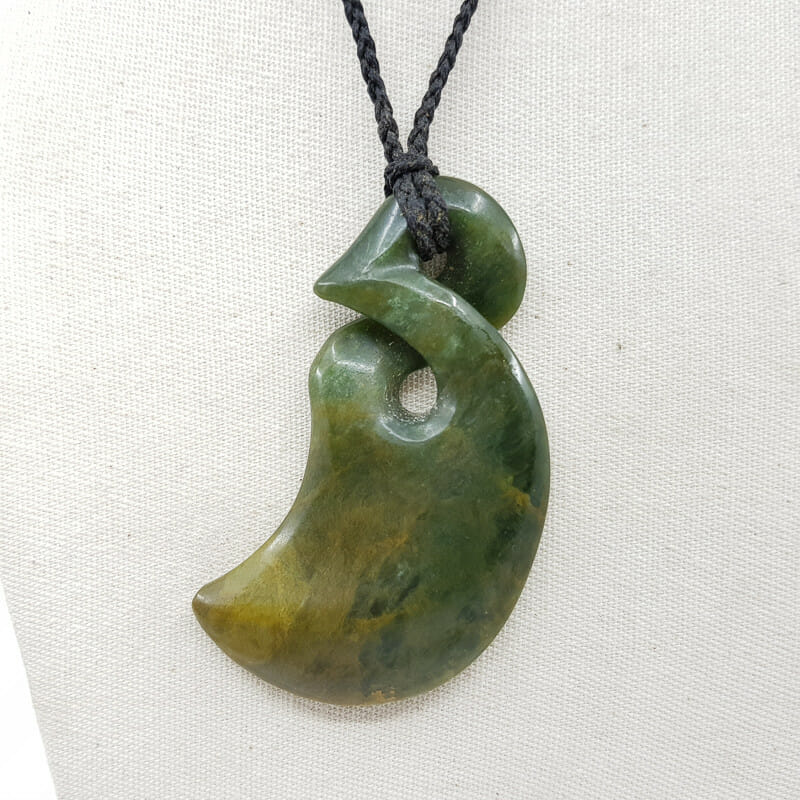 New Zealand Green Stone Maori Nephrite Pendant On Rope Necklace #54431 ...