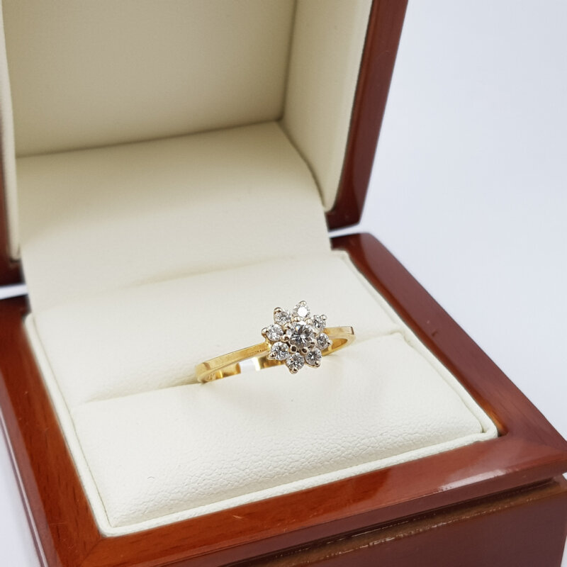 18ct Yellow Gold Diamond Cluster Flower Ring Val $2700 Size N #55004