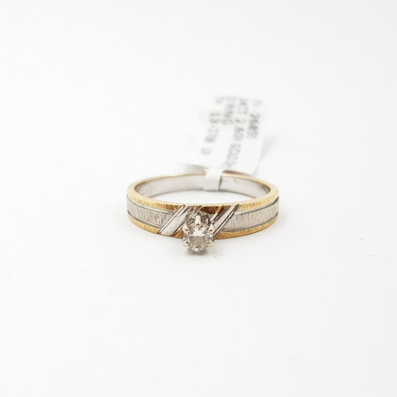 14ct Two Tone Gold Round Brilliant Diamond Solitaire Ring Size M #26855