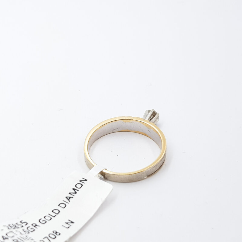 14ct Two Tone Gold Round Brilliant Diamond Solitaire Ring Size M #26855