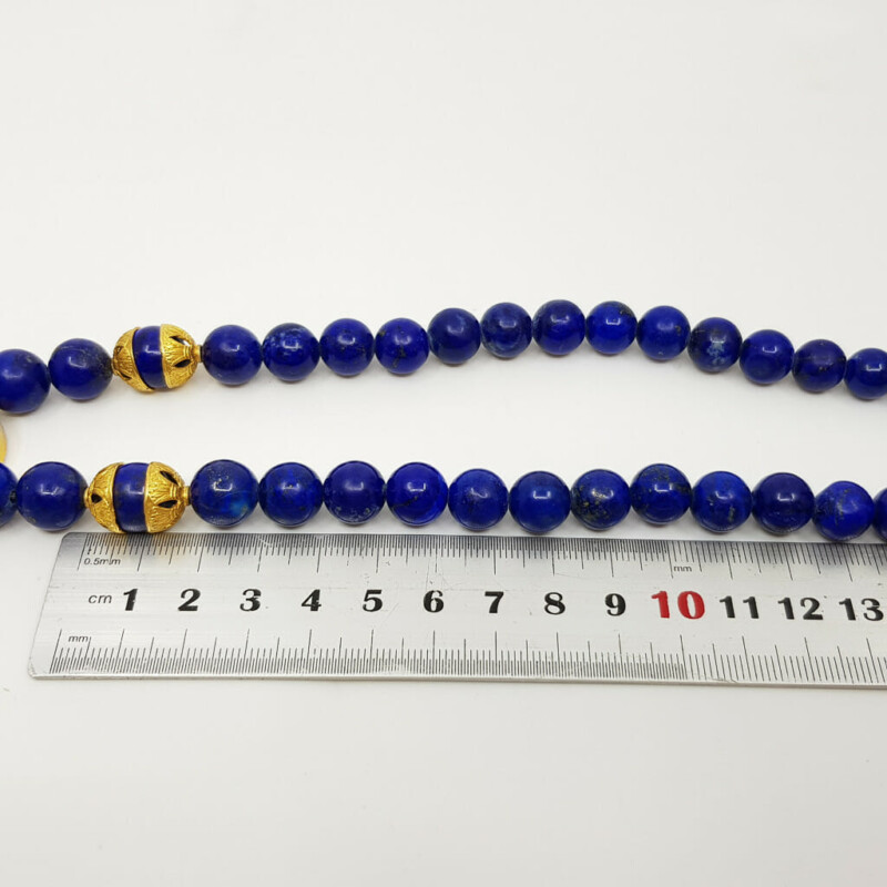 18ct Gold Egyptian Isis Lapis Lazuli Beaded Necklace with Pendant #55672