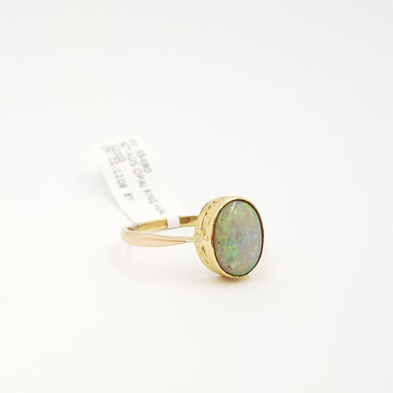 9ct Yellow Gold Opal Cabochon Solitaire Ring Val $2200 Size R 3/4 #55480