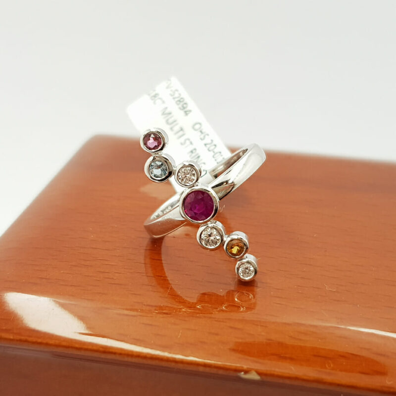 18ct White Gold Diamond Multi-Gemstone Ring Val $2650 Size K #52894