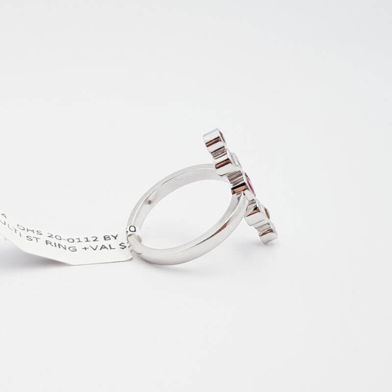 18ct White Gold Diamond Multi-Gemstone Ring Val $2650 Size K #52894