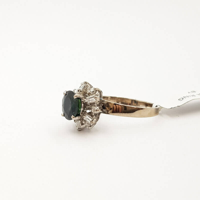 18ct White Gold Sapphire & Diamond Halo Ring Size M 1/2 Val $2500 #57783