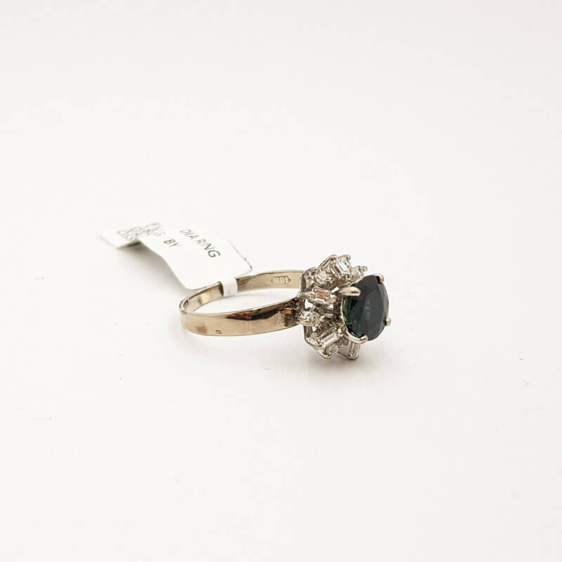 18ct White Gold Sapphire & Diamond Halo Ring Size M 1/2 Val $2500 #57783