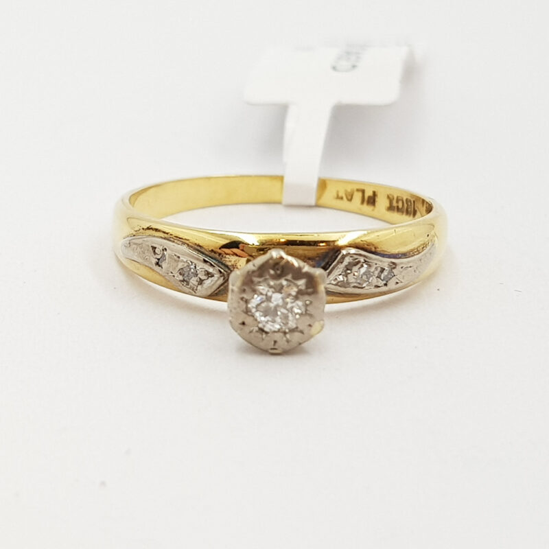 Vintage 18ct Yellow Gold Platinum Diamond Ring Size L 1/2 #19190