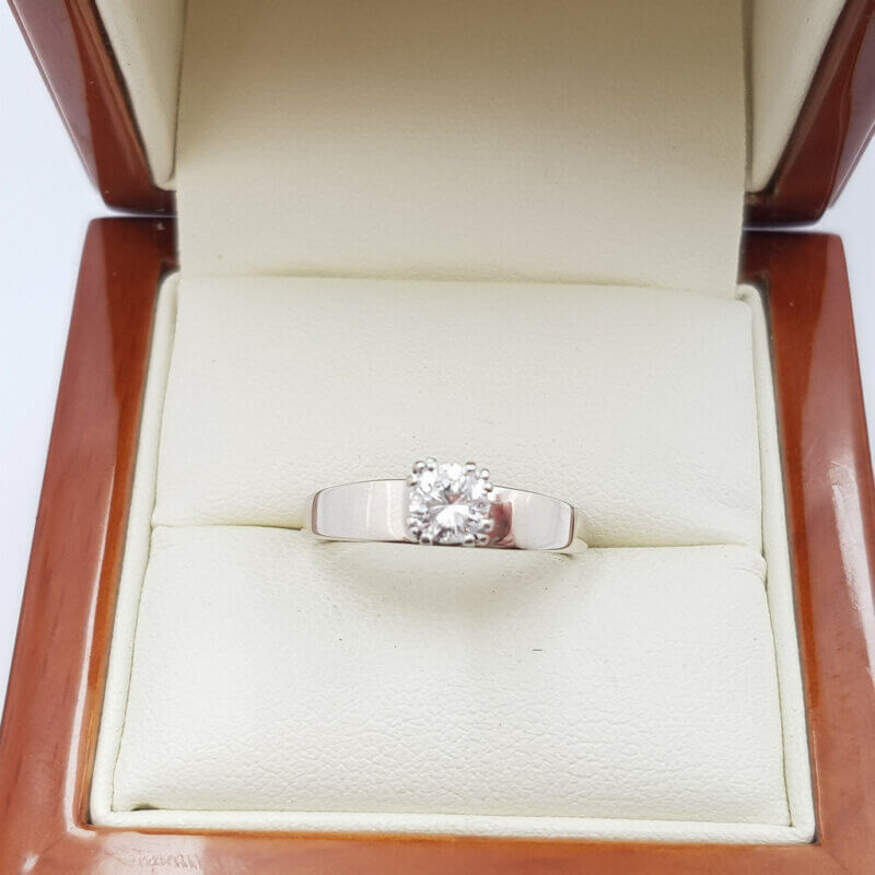 18ct White Gold 0.43ct Diamond Solitaire Ring Size N 1/2 Val $3750 #56484
