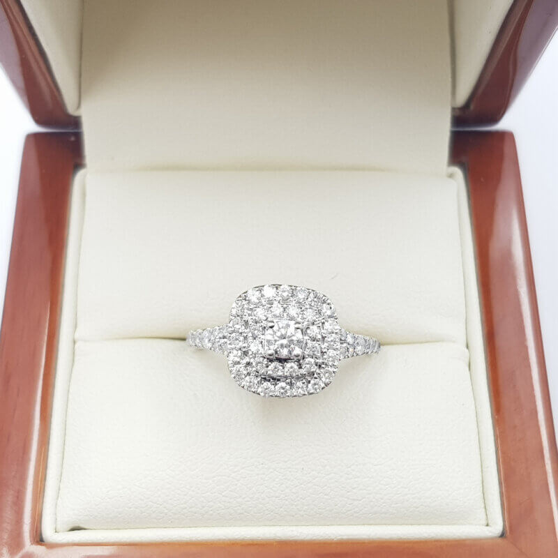 =9ct White Gold Diamond Cluster Cushion Ring Size O Val $4450 #56958