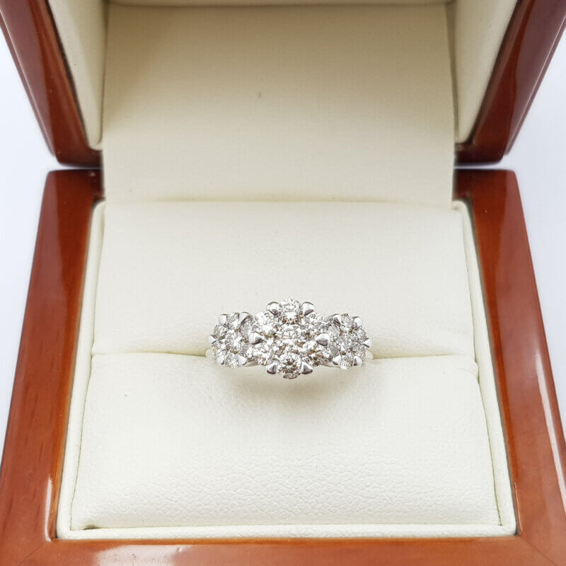 9ct White Gold 1.15ct TW Diamond Cluster Ring Size I Val $3900 #56251