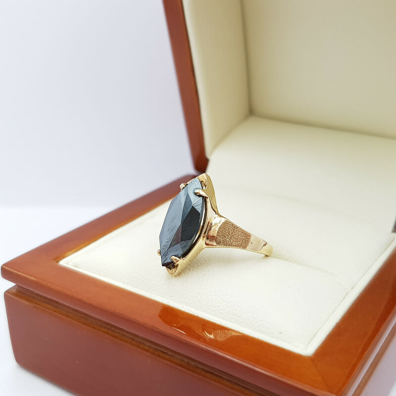 10ct Yellow Gold Marquise Hematite Stone Ring Size K 1/2 #59191 10ct Yellow Gold Marquise Hematite Stone Ring Size K 1/2 #59191 - Image 4