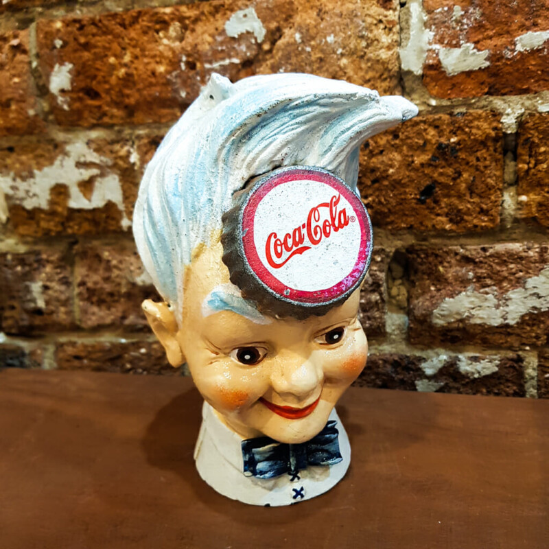 Coca-Cola Sprite Boy Money Bank Cast Iron Head #59141