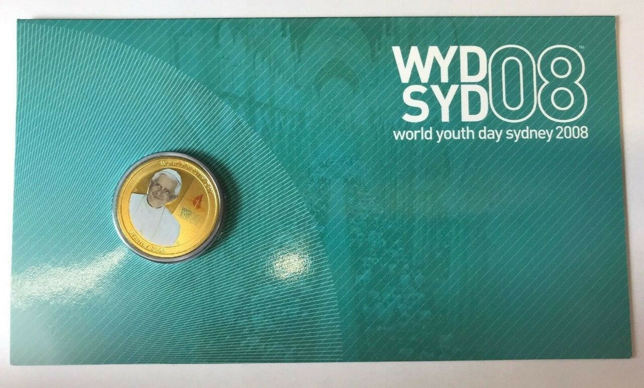 2008 $1 Uncirculated Coloured Coin (Stamp & Envelope): World Youth Day (Pope Benedict XVI) #40964