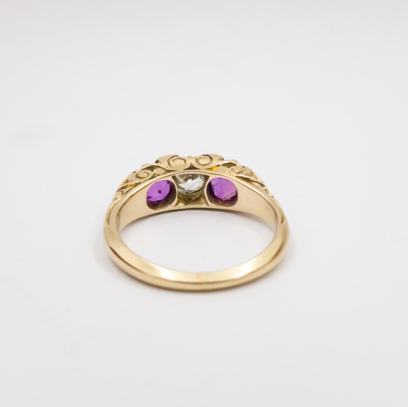 18ct Yellow Gold Antique Diamond & Purple/Pink Sapphire Ring + Val $11350 Size O #58481