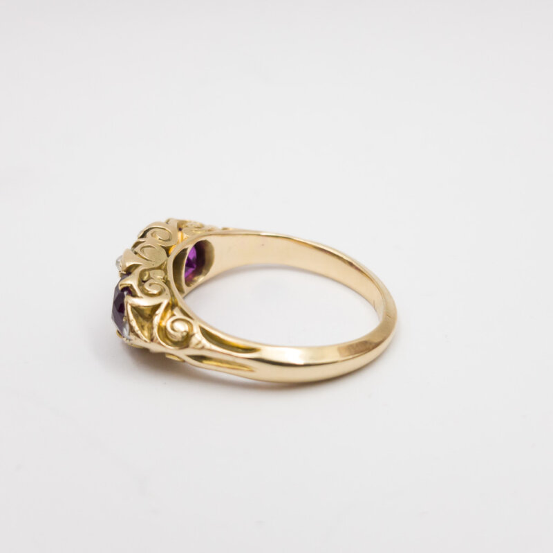 18ct Yellow Gold Antique Diamond & Purple/Pink Sapphire Ring + Val $11350 Size O #58481