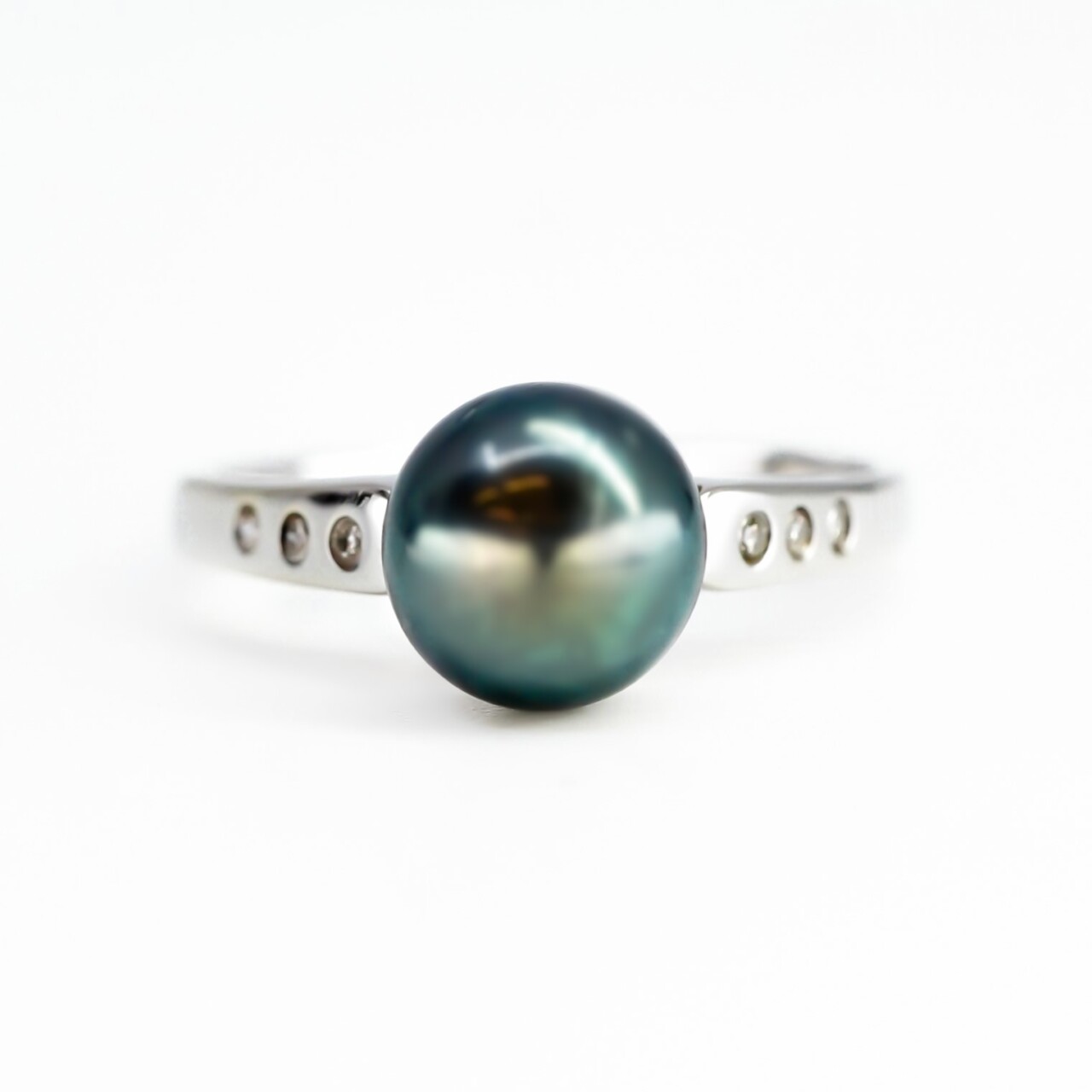 18ct White Gold South Sea Pearl & Diamond Ring Size L #48273