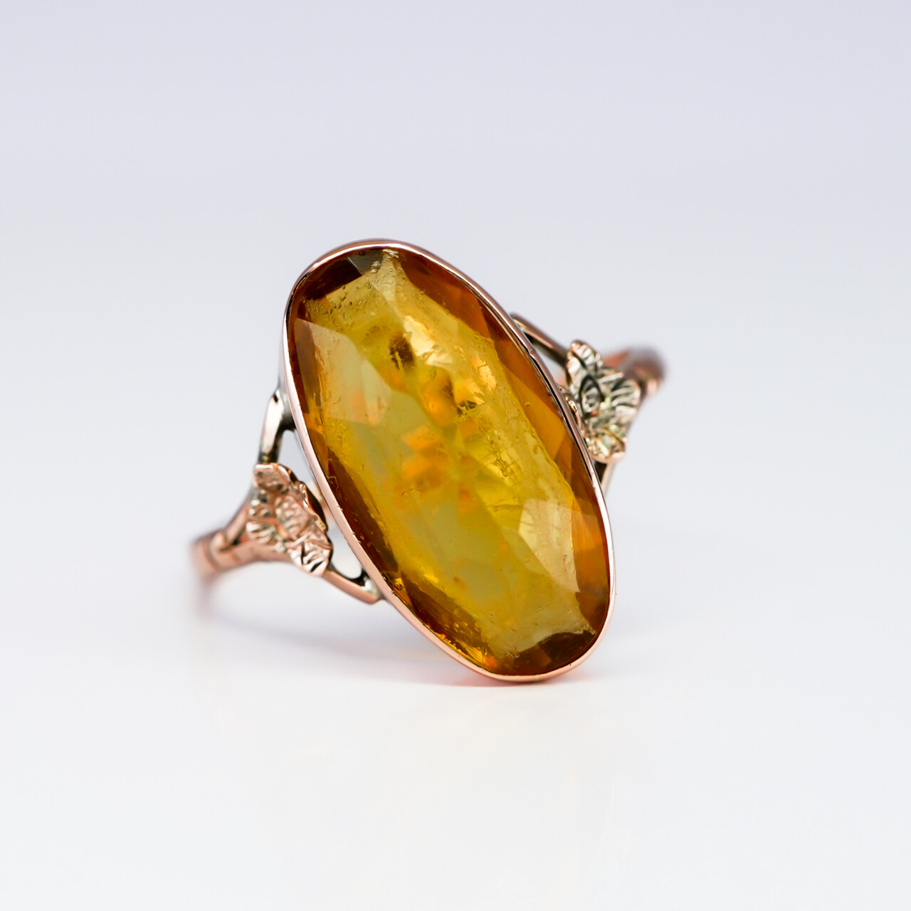 Vintage 9ct Rose Gold Citrine Ring with Floral Detail – Size N #190226 Vintage 9ct Rose Gold Citrine Ring with Floral Detail – Size N #190226 - Image 7