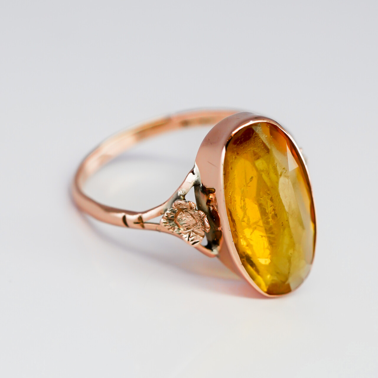 Vintage 9ct Rose Gold Citrine Ring with Floral Detail – Size N #190226 Vintage 9ct Rose Gold Citrine Ring with Floral Detail – Size N #190226 - Image 5