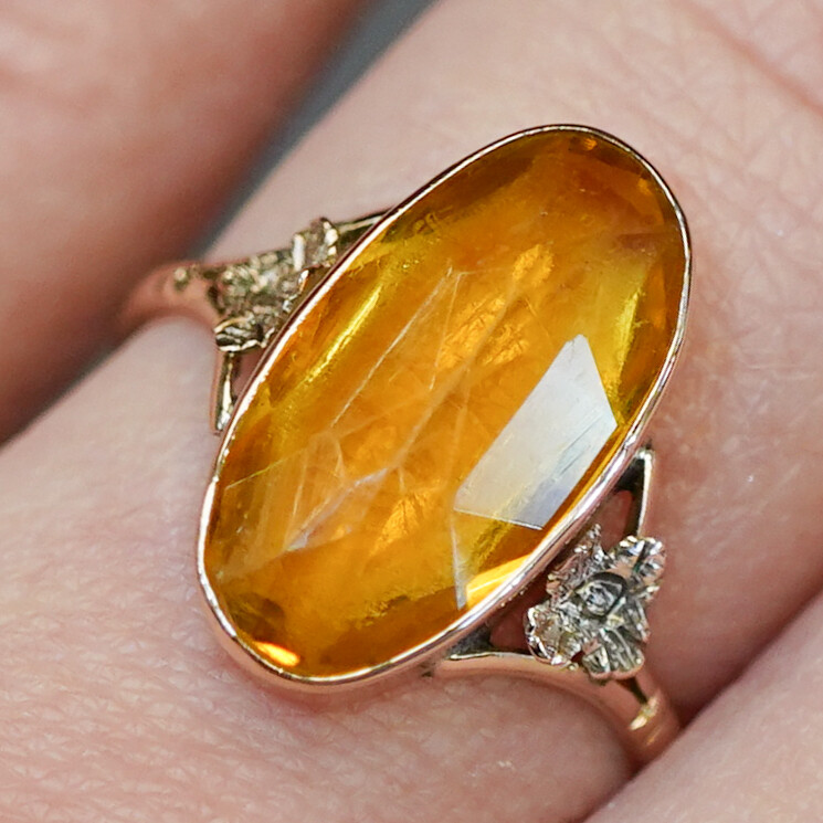 Vintage 9ct Rose Gold Citrine Ring with Floral Detail – Size N #190226 Vintage 9ct Rose Gold Citrine Ring with Floral Detail – Size N #190226 - Image 2