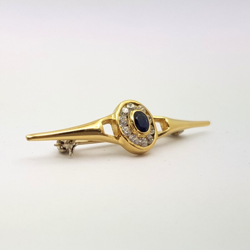 18ct Yellow Gold Natural Sapphire & Glass Brooch/Pin #14453