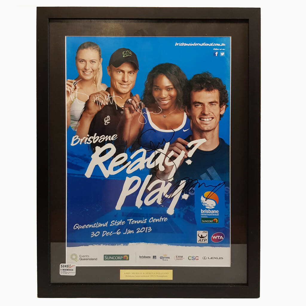 2013 BRISBANE READY PLAY FRAMED SIGNED POSTER ANDY MURRAY / SERENA WILLIAMS #48873