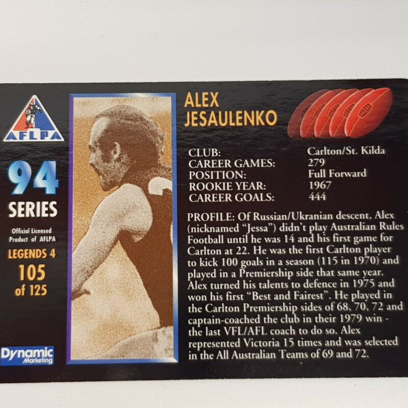 Alex Jesaulenko Signed AFLPA Card Dynamic Marketing #49578