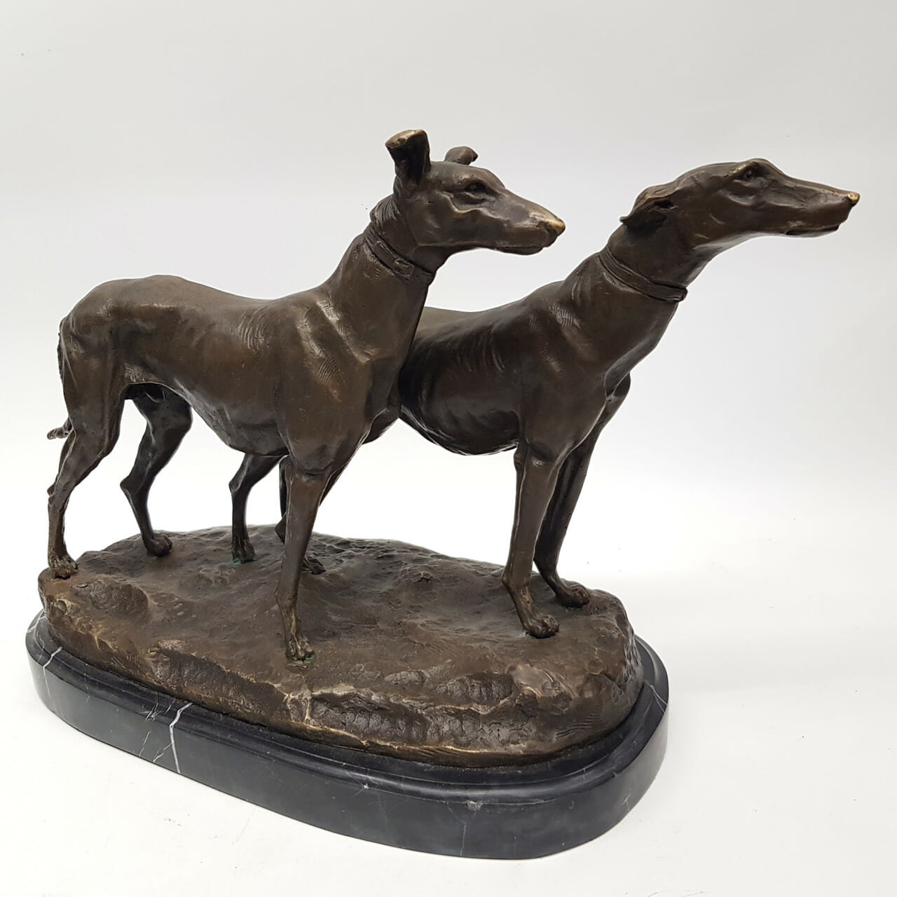 BRONZE GREYHOUND DOG STATUE CHIENS LEVRIERS EMMANUEL FREMIET (1824-1910) #50328