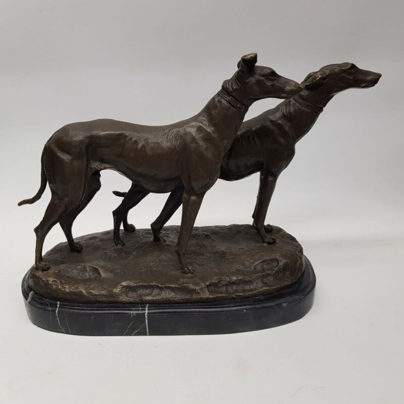 BRONZE GREYHOUND DOG STATUE CHIENS LEVRIERS EMMANUEL FREMIET (1824-1910) #50328