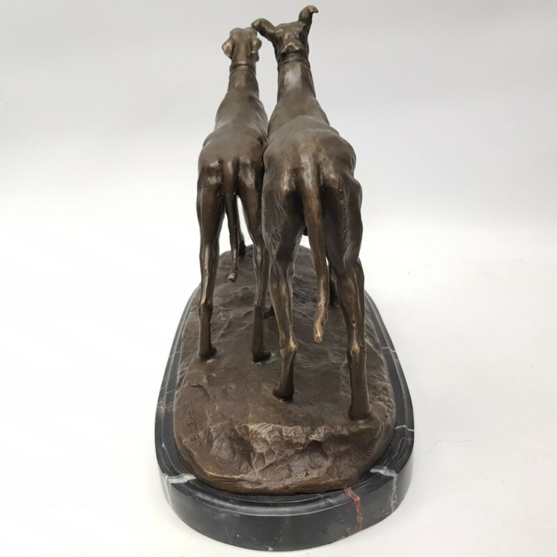 BRONZE GREYHOUND DOG STATUE CHIENS LEVRIERS EMMANUEL FREMIET (1824-1910) #50328