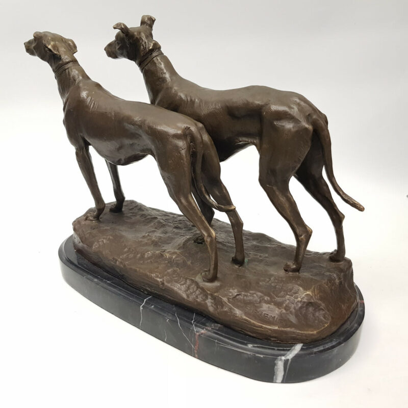 BRONZE GREYHOUND DOG STATUE CHIENS LEVRIERS EMMANUEL FREMIET (1824-1910) #50328