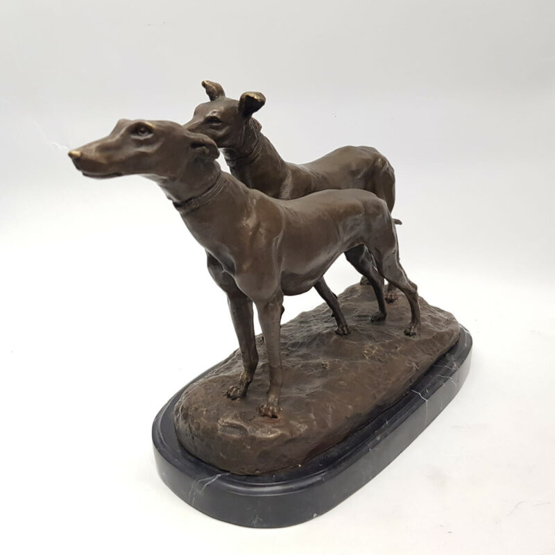 BRONZE GREYHOUND DOG STATUE CHIENS LEVRIERS EMMANUEL FREMIET (1824-1910) #50328