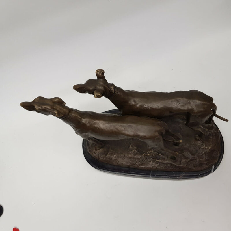 BRONZE GREYHOUND DOG STATUE CHIENS LEVRIERS EMMANUEL FREMIET (1824-1910) #50328