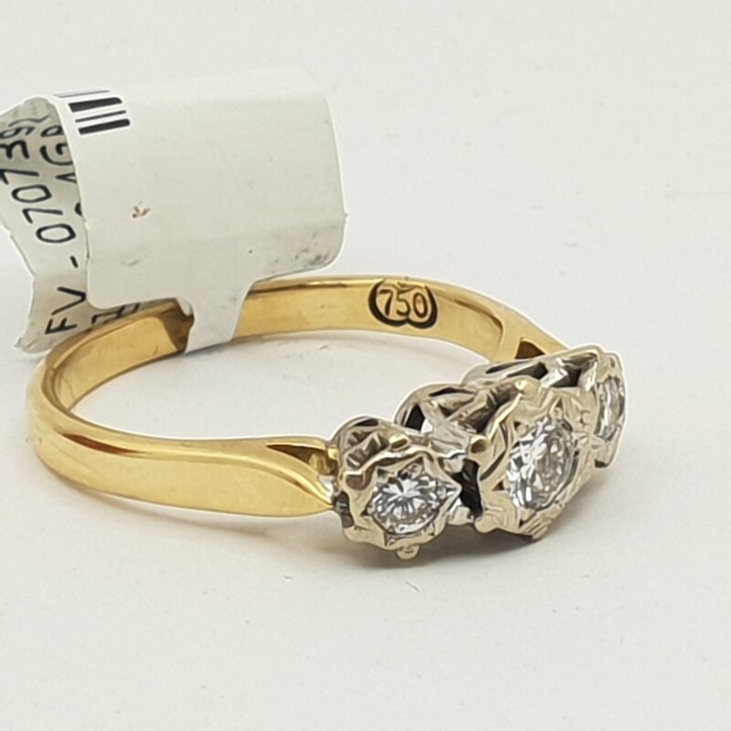 Vintage 18ct Yellow Gold Trilogy Diamond Ring Size L #0707392