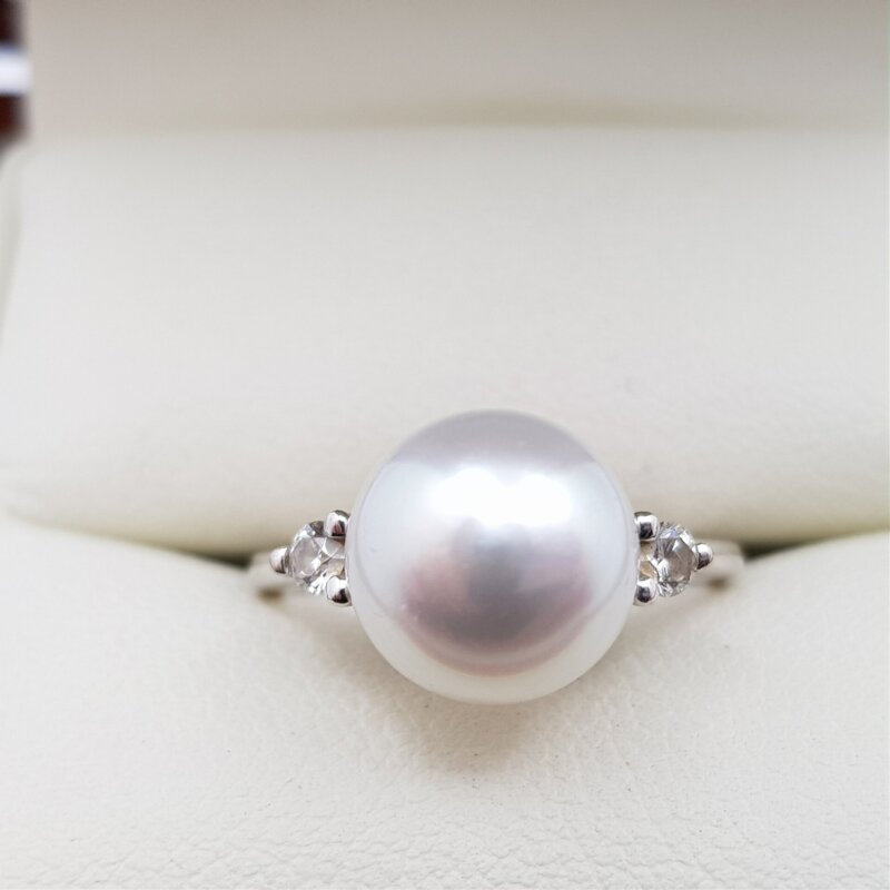 18ct White Gold South Sea Pearl & Diamond Ring Val $2420 Size J1/2 #47799