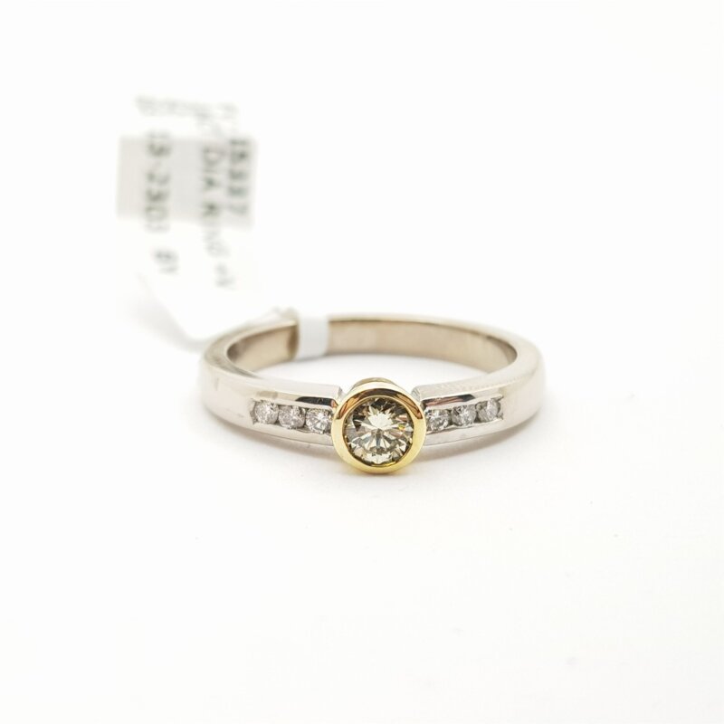 18ct Canary Yellow Diamond Ring White Gold Val $5950 Size N #15337