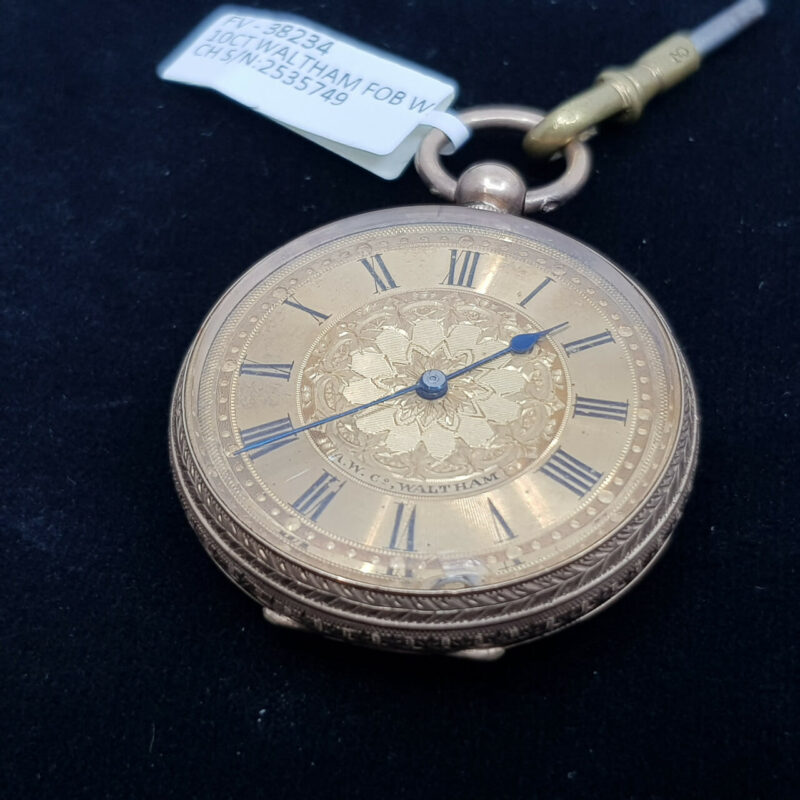 Antique 10ct Solid Yellow Gold Ornate Waltham Pocket Fob Watch C/1885 #38234