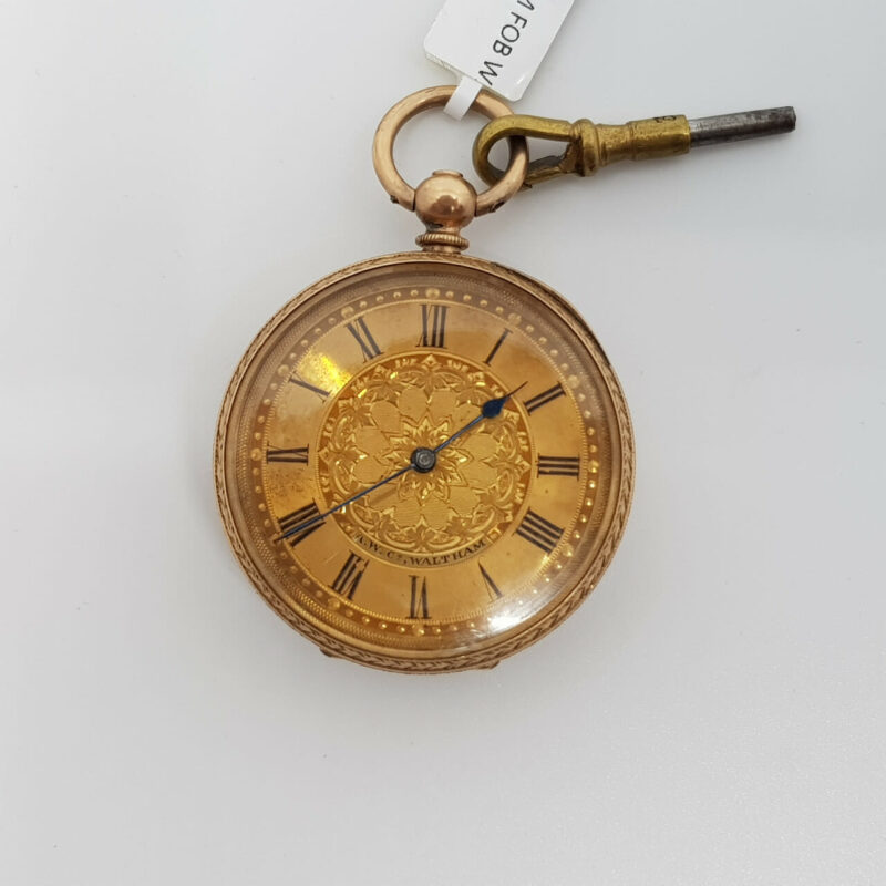 Antique 10ct Solid Yellow Gold Ornate Waltham Pocket Fob Watch C/1885 #38234