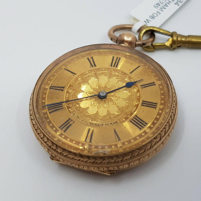 Antique 10ct Solid Yellow Gold Ornate Waltham Pocket Fob Watch C/1885 #38234