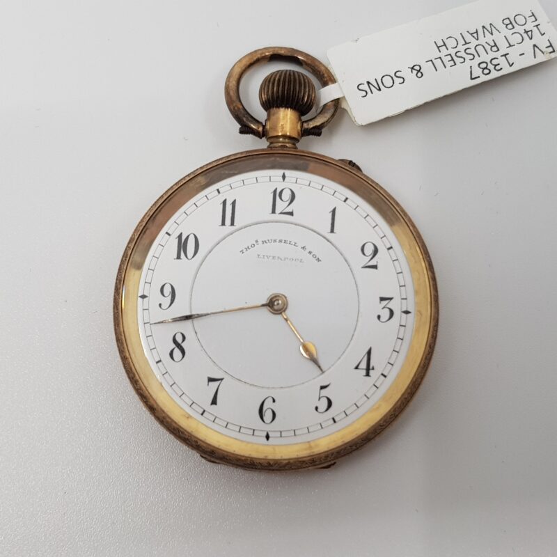 Antique 14ct Solid Yellow Gold Russell & Sons Pocket Fob Watch Late 19th Century #1387
