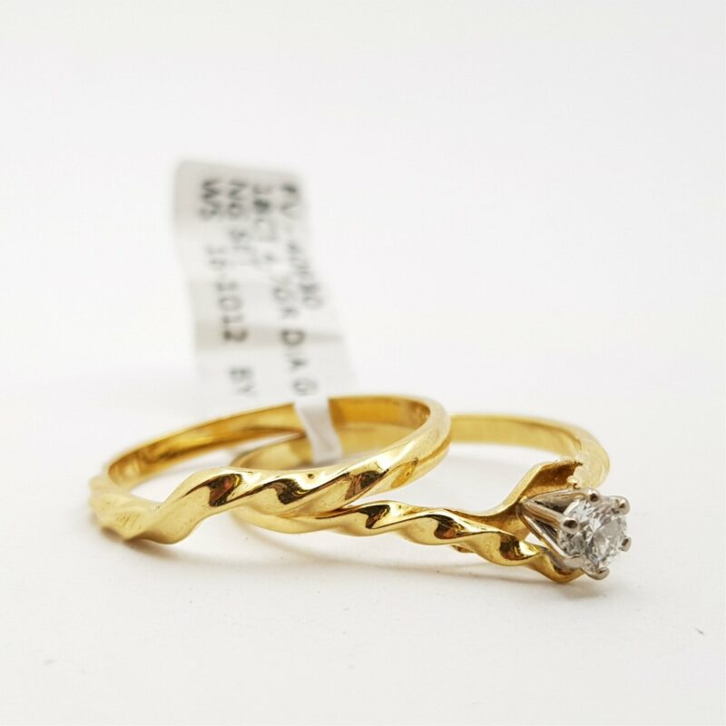 18ct Yellow Gold Solitaire Diamond Bridal Ring Set Val $3450 Size S #40930