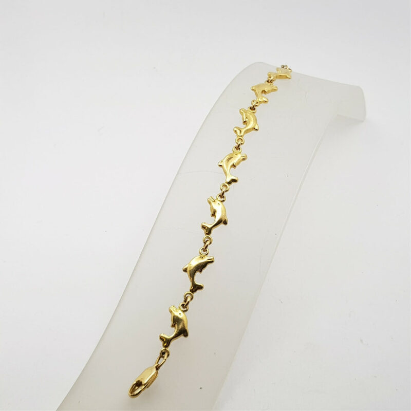 9CT 7.0GR YELLOW GOLD DOLPHINS BRACELET 14CM LONG #51043