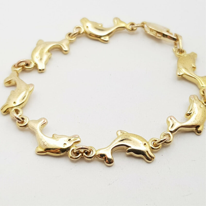 9CT 7.0GR YELLOW GOLD DOLPHINS BRACELET 14CM LONG #51043