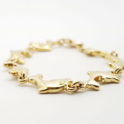 9CT 7.0GR YELLOW GOLD DOLPHINS BRACELET 14CM LONG #51043