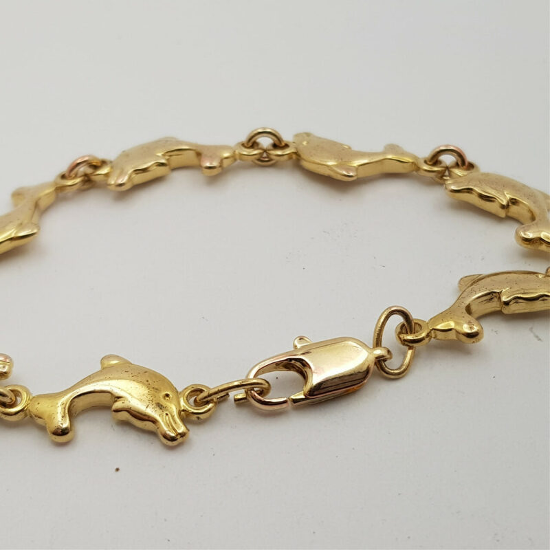 9CT 7.0GR YELLOW GOLD DOLPHINS BRACELET 14CM LONG #51043