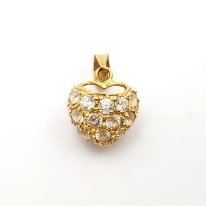 18ct Two Tone Gold CZ Love Heart Pendant #50698