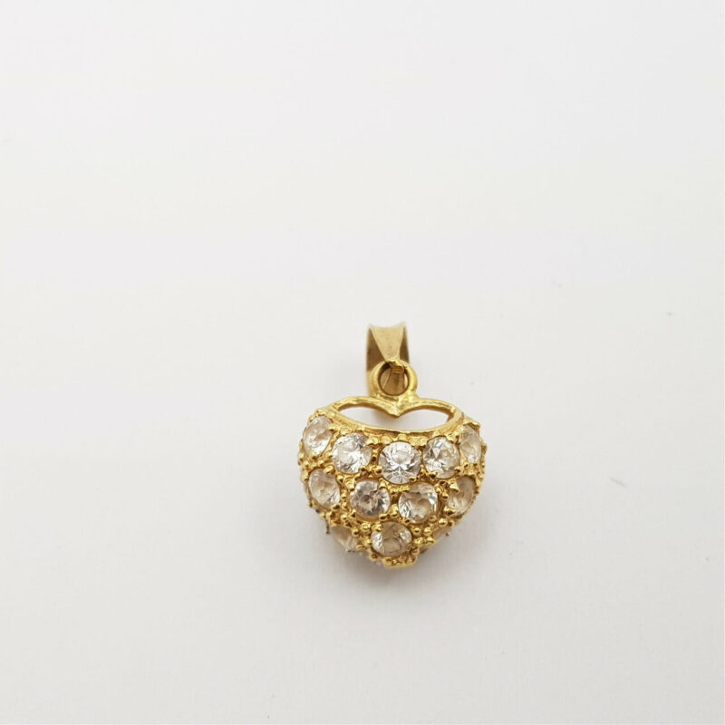 18CT 1.5GR 2 TONE GOLD CZ LOVE HEART PENDANT #50698