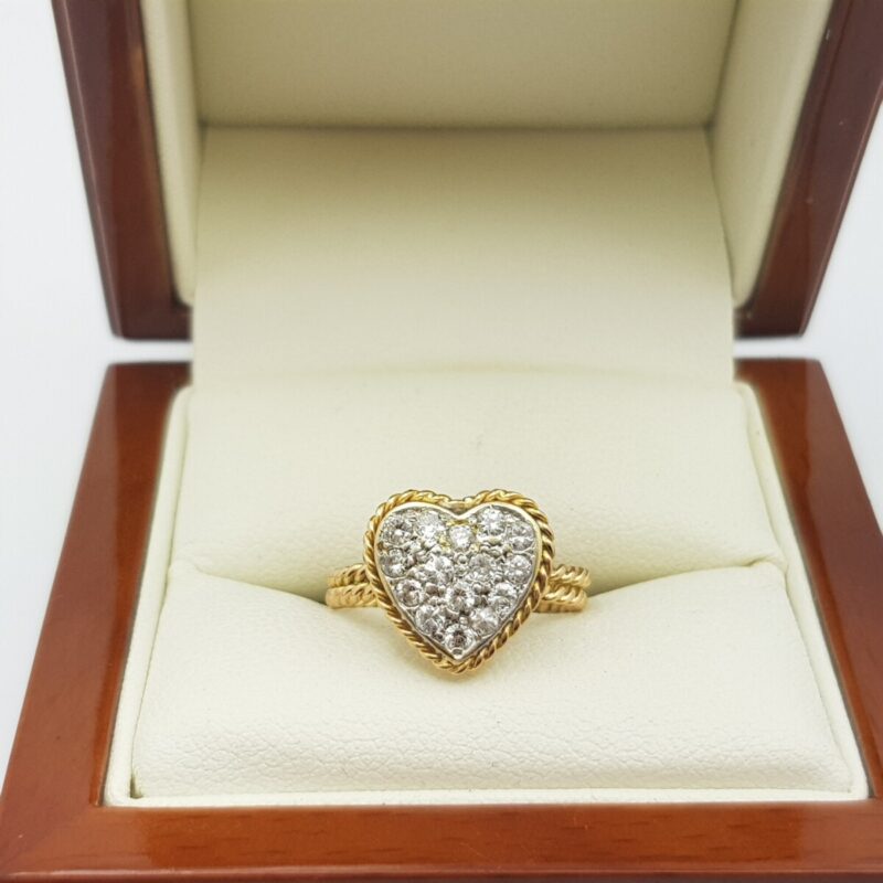 18ct Two Tone Gold 0.40ct TW Diamond Heart Ring Val $3055 Size I #6220